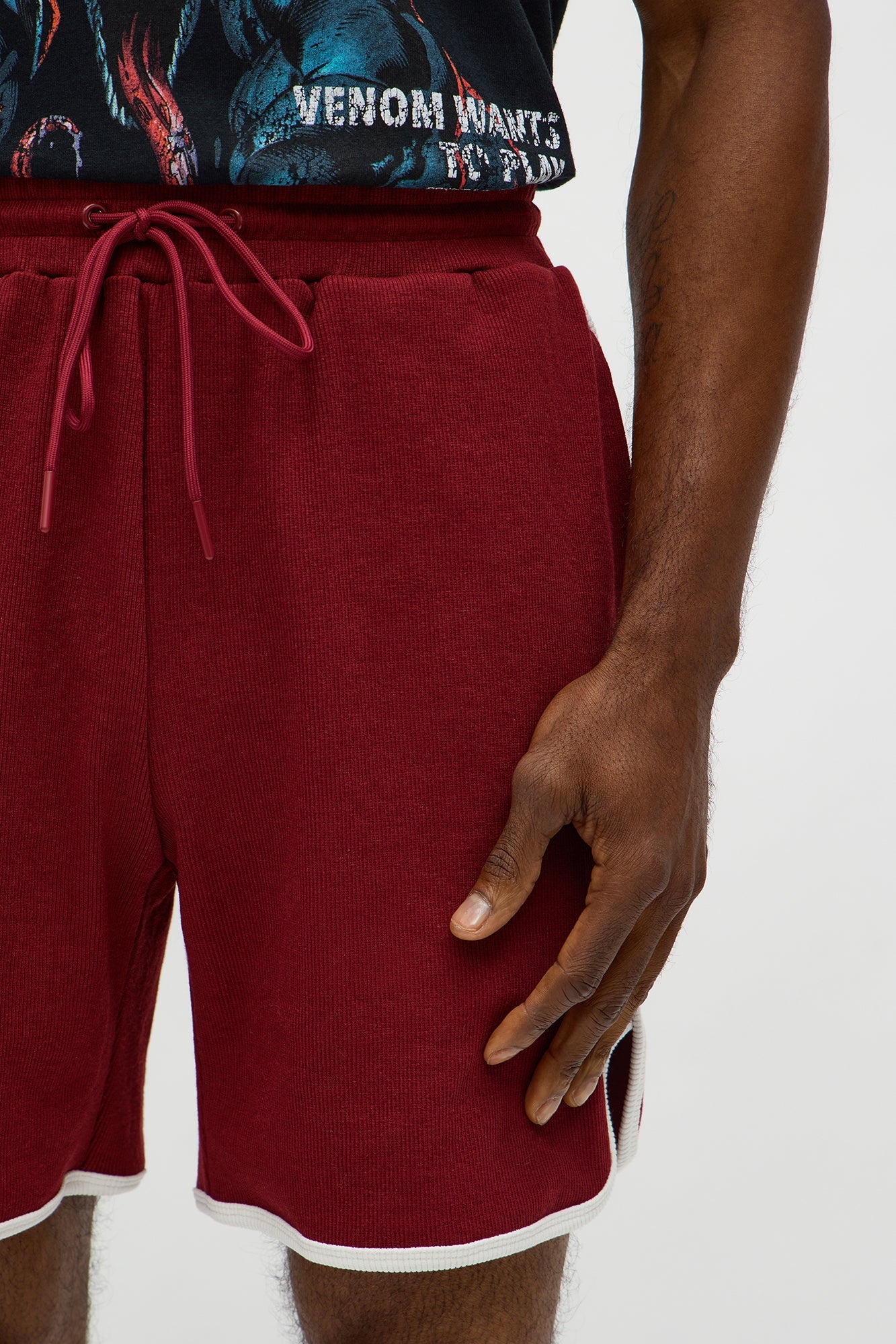 Retro Color Blocked Casual Short - Burgundy/combo