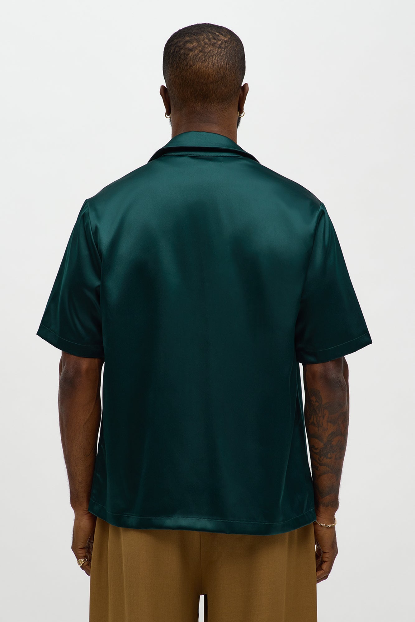 Links Satin Short Sleeve Button Up Shirt - Hunter Green