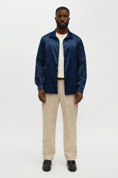 Links Satin Long Sleeve Button Up Shirt - Midnight Blue