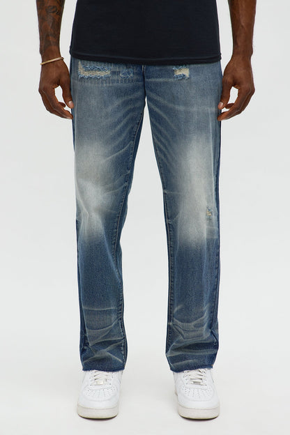 Straight Augustus Rip And Repair Jean - Vintage Blue Wash