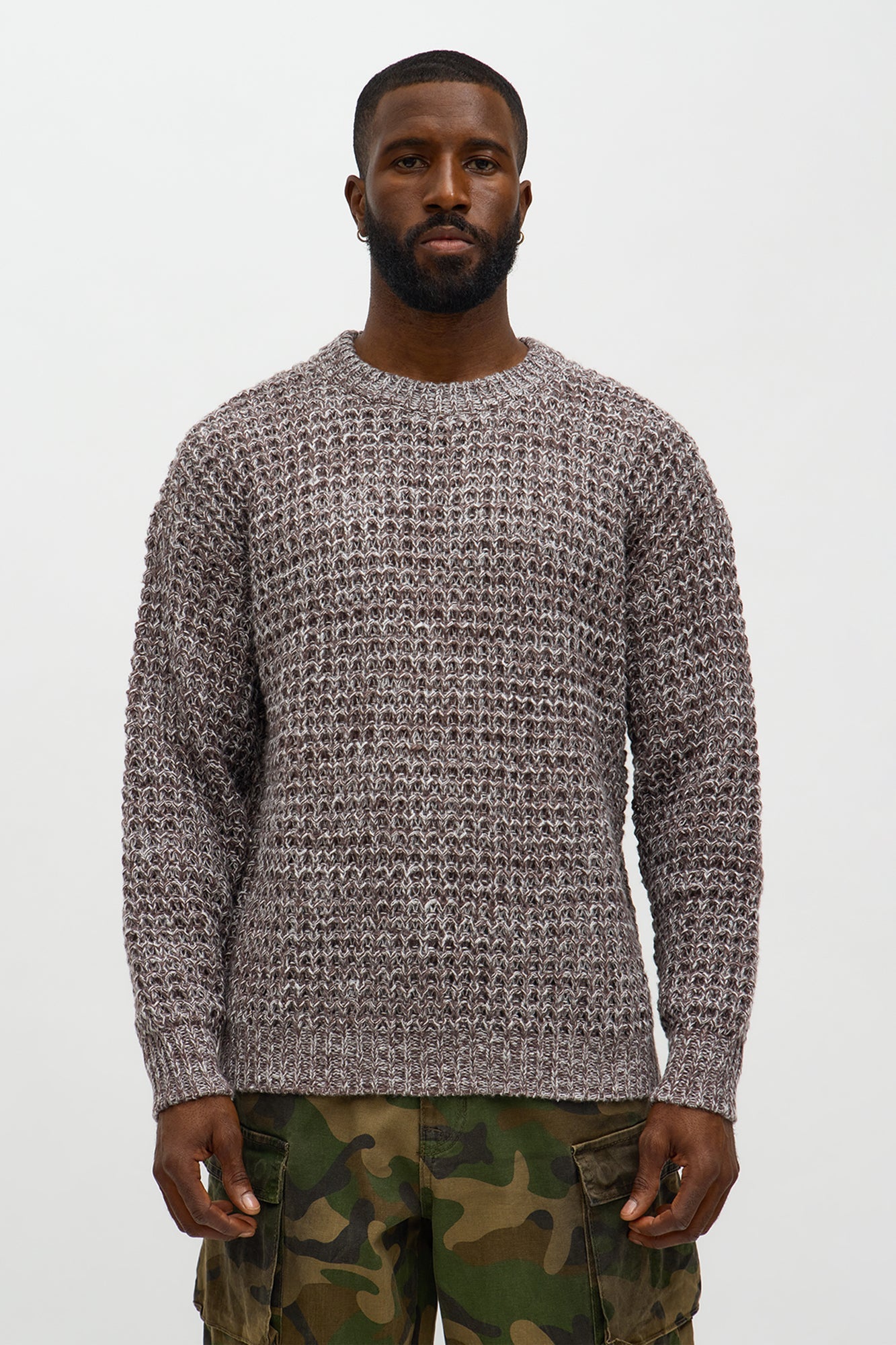 Chain Knitted Sweater - Brown Combo