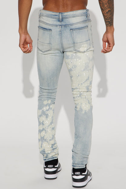 For It Paint Splattered Stacked Skinny Jeans - Light Wash