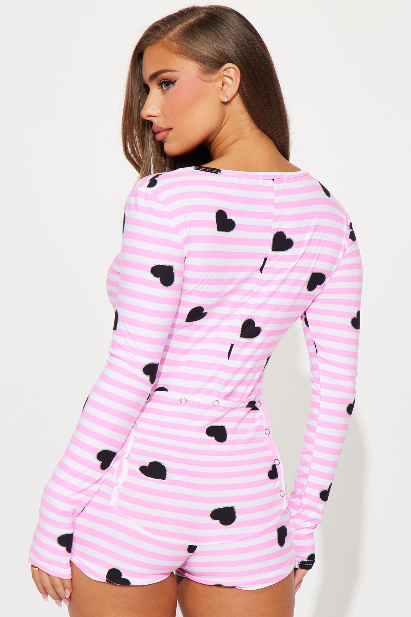 All My Heart Long Sleeve PJ Romper Onesie - Pink/combo