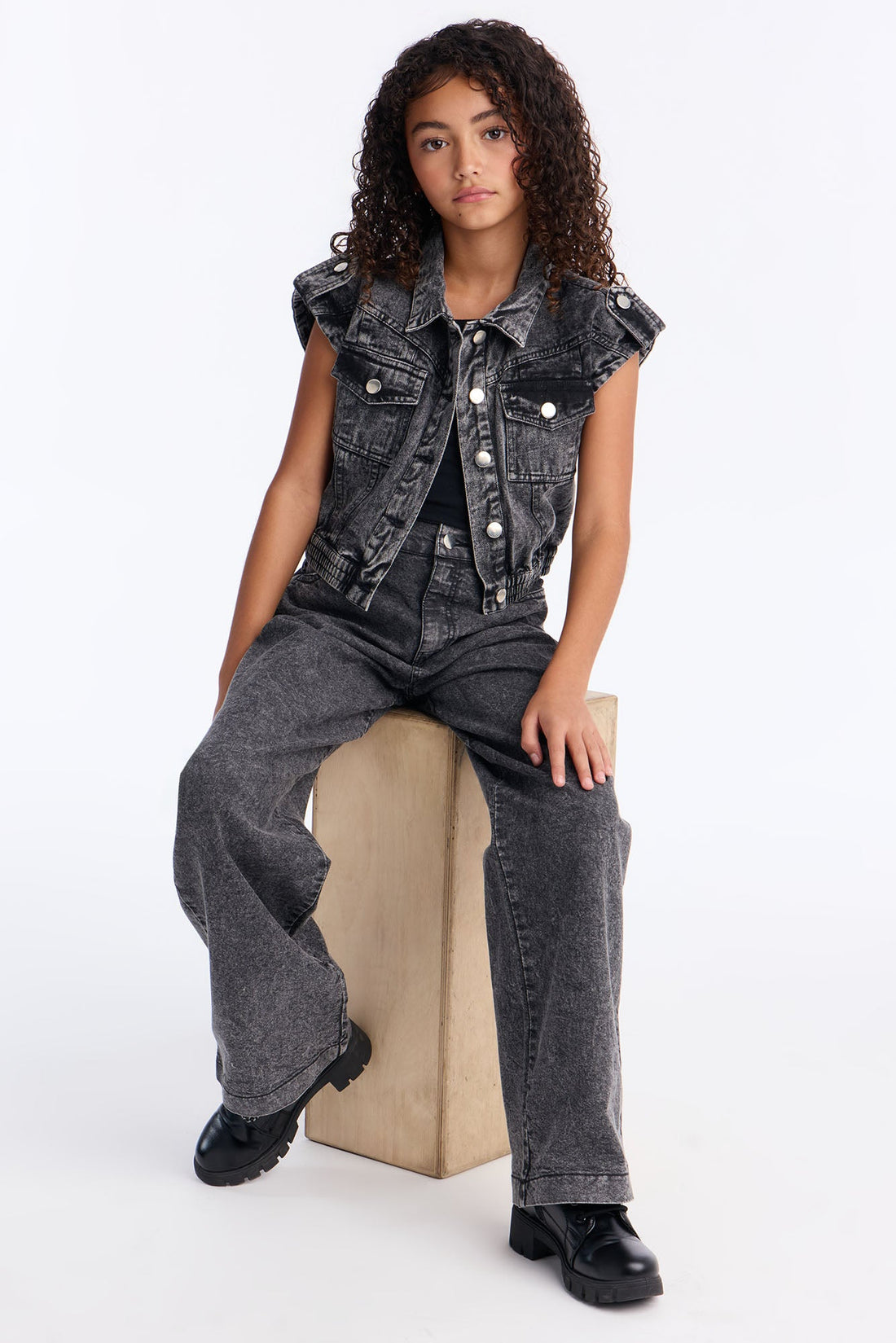 Mini No Doubt About It Wide Leg Jean Set - Black Wash