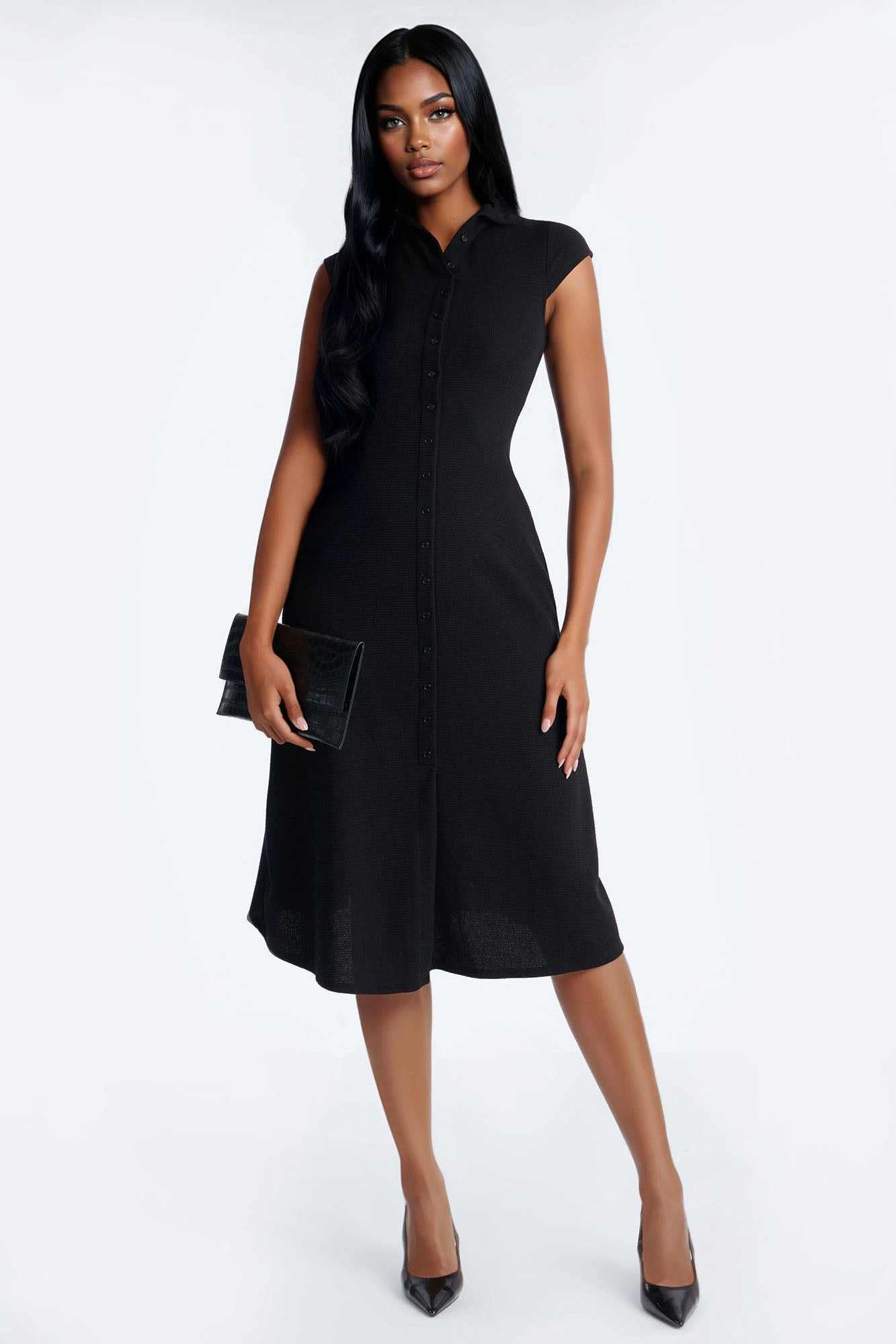 Dara Textured Midi Dress - Black