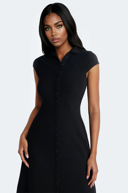 Dara Textured Midi Dress - Black