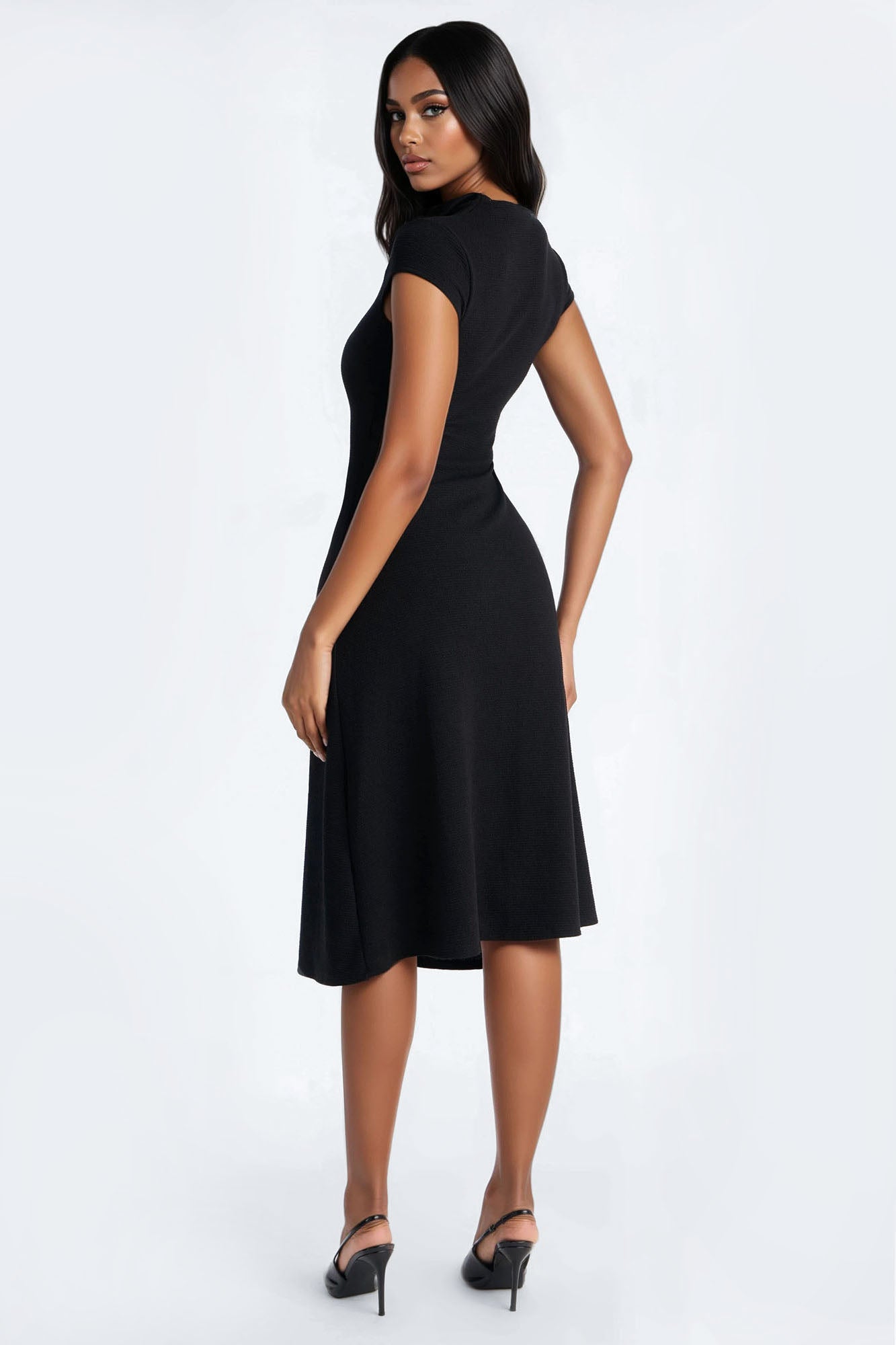 Dara Textured Midi Dress - Black