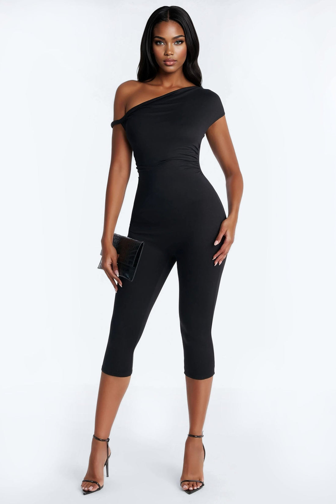 Camila Twisted Off Shoulder Capri Jumpsuit - Black