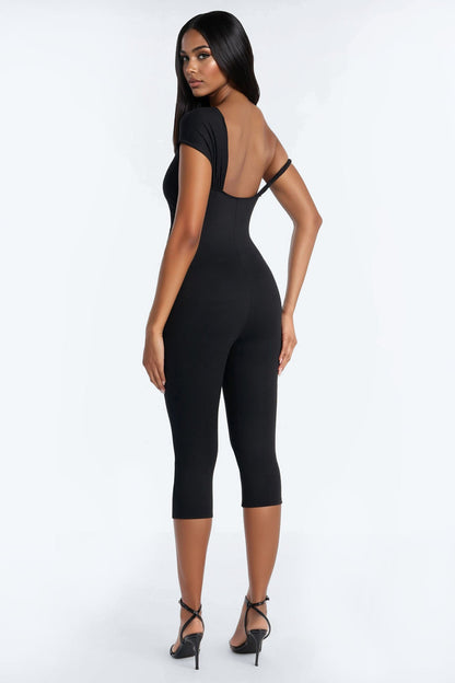 Camila Twisted Off Shoulder Capri Jumpsuit - Black