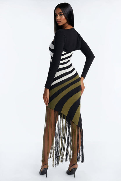 Analyn Sweater Maxi Dress - Olive/combo