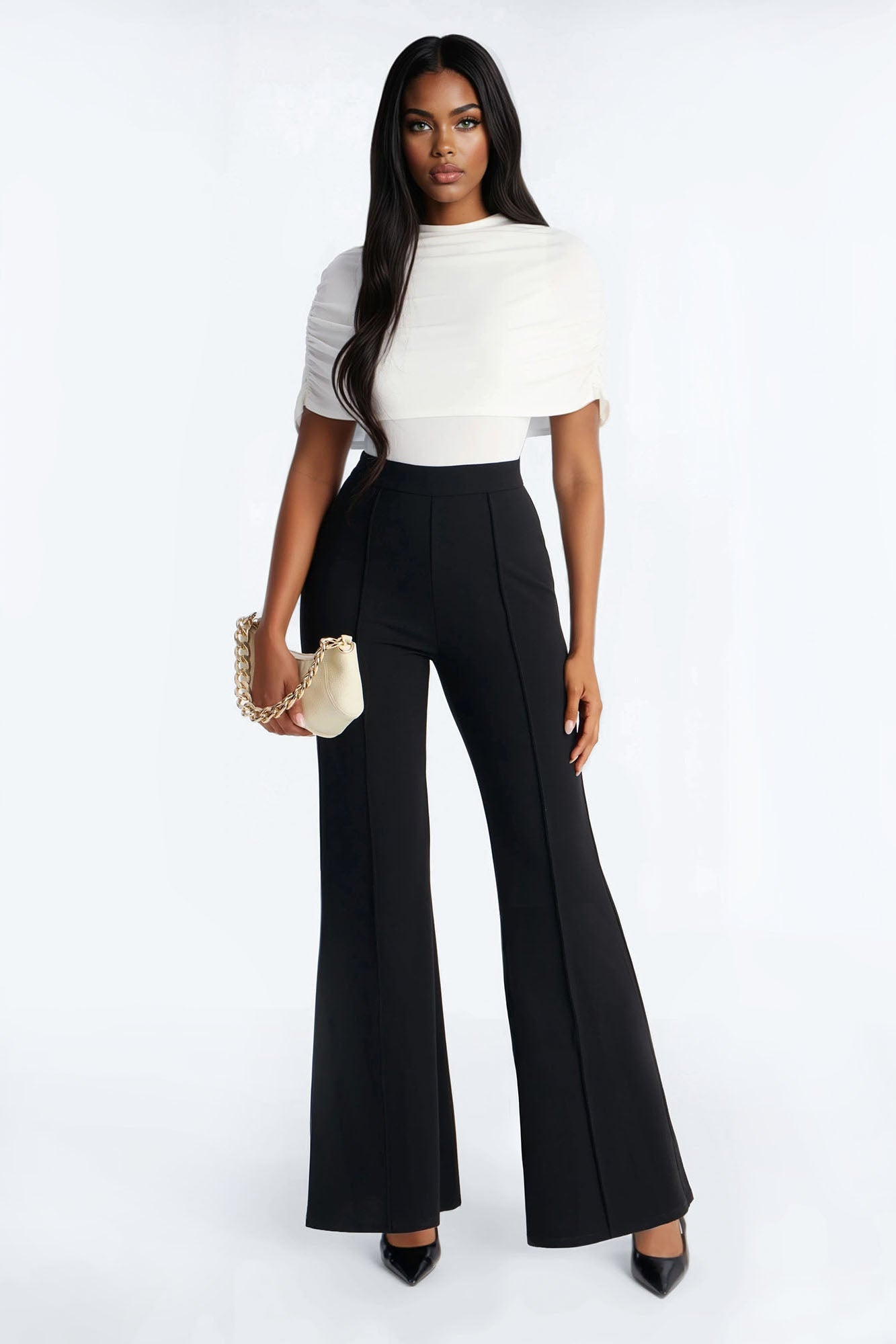 Carina Cape Sleeve Jumpsuit - Black/White