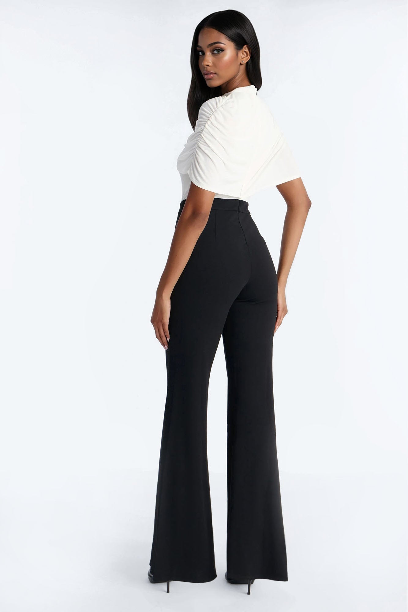 Carina Cape Sleeve Jumpsuit - Black/White