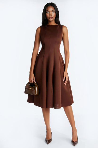 Sweet Sunday Pleated Midi Dress - Chocolate