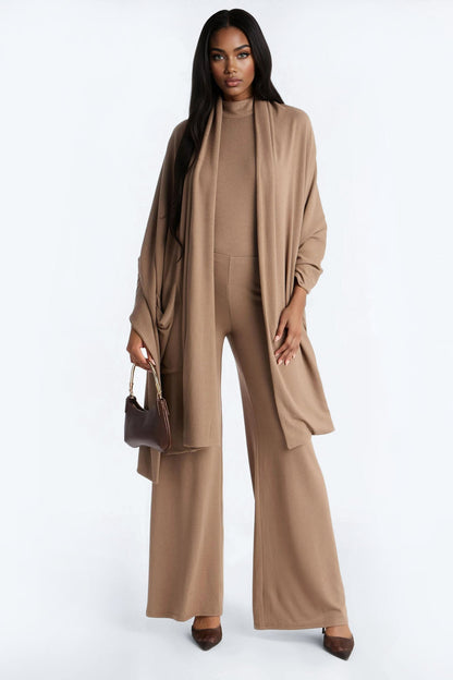 Breanna 2 Piece Wide Leg Jumpsuit And Wrap Set - Mocha