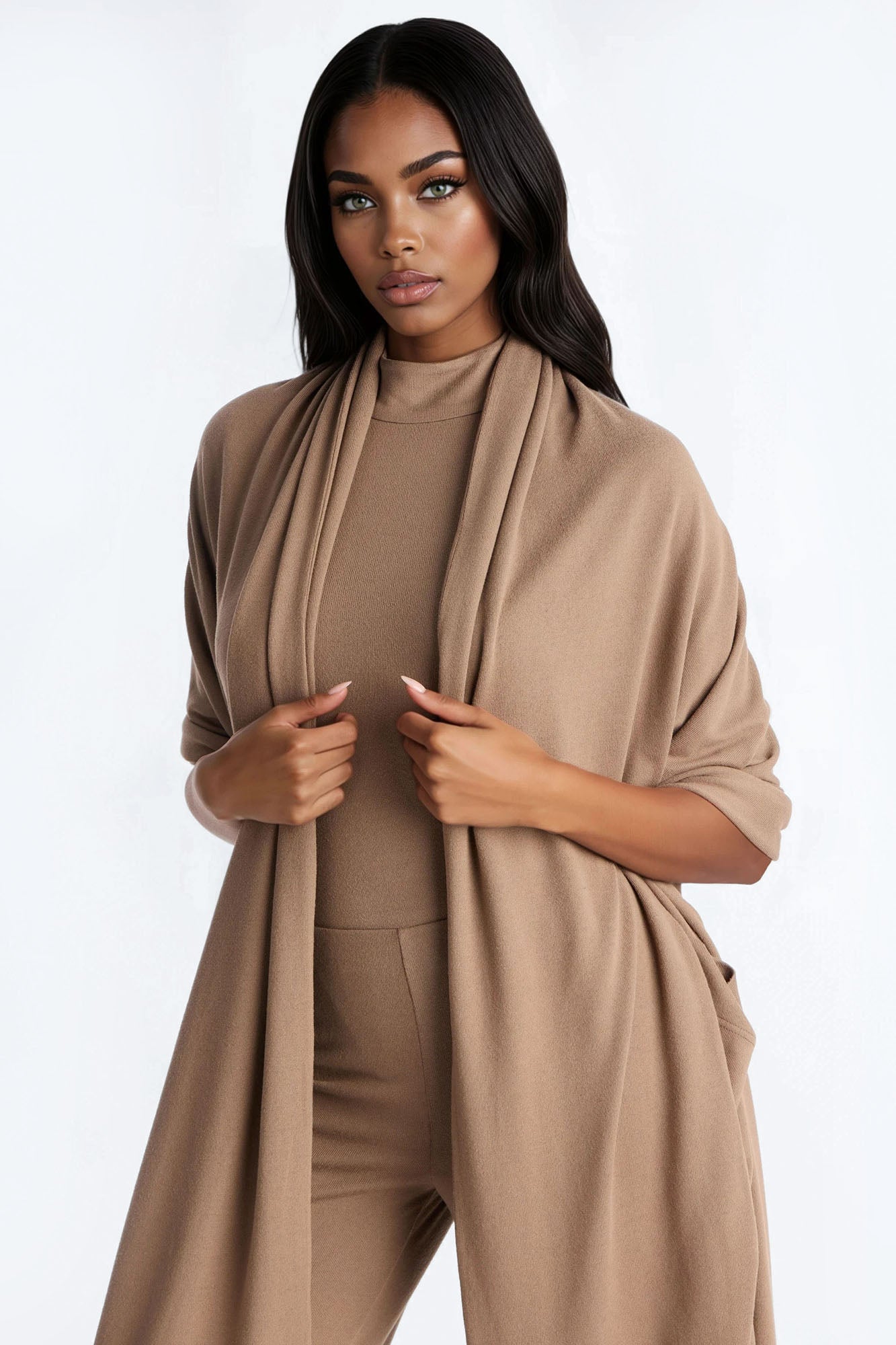 Breanna 2 Piece Wide Leg Jumpsuit And Wrap Set - Mocha