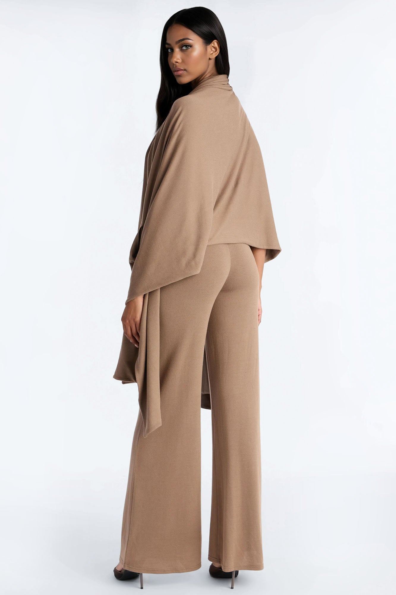 Breanna 2 Piece Wide Leg Jumpsuit And Wrap Set - Mocha