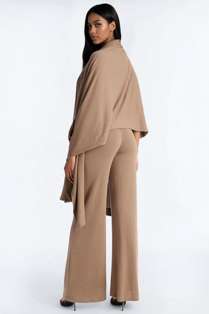 Breanna 2 Piece Wide Leg Jumpsuit And Wrap Set - Mocha