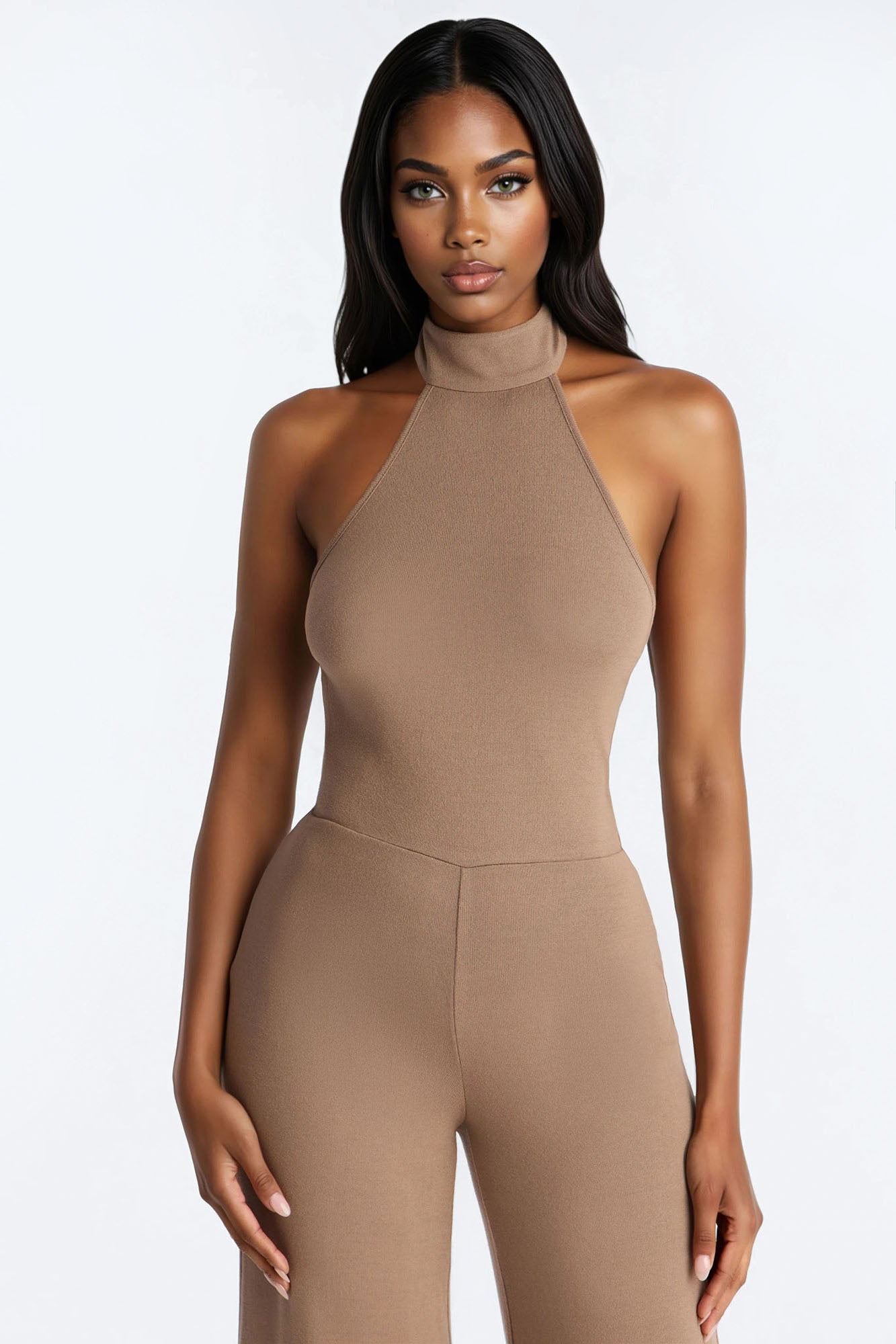 Breanna 2 Piece Wide Leg Jumpsuit And Wrap Set - Mocha