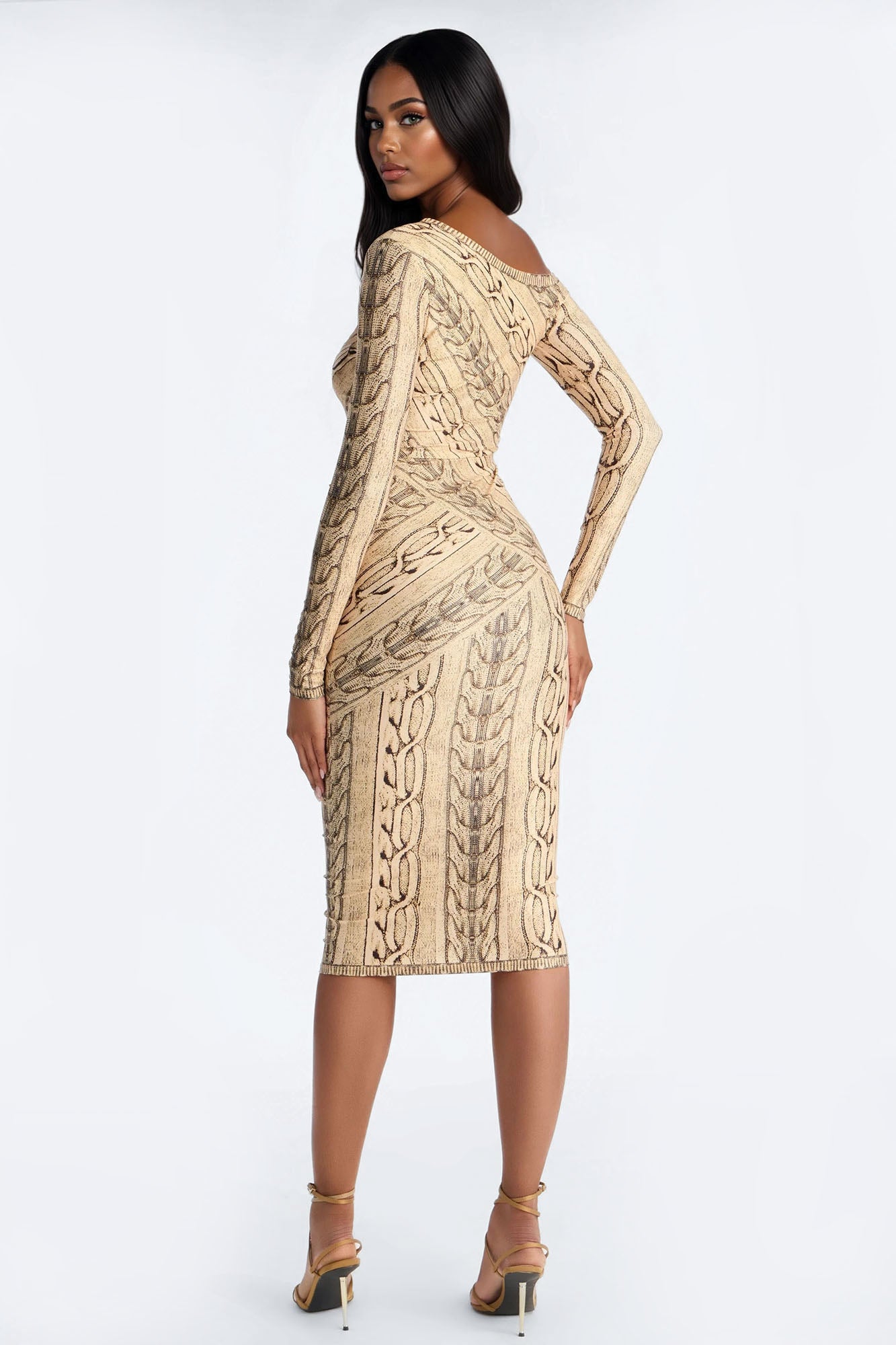Chained Up One Shoulder Midi Dress - Taupe