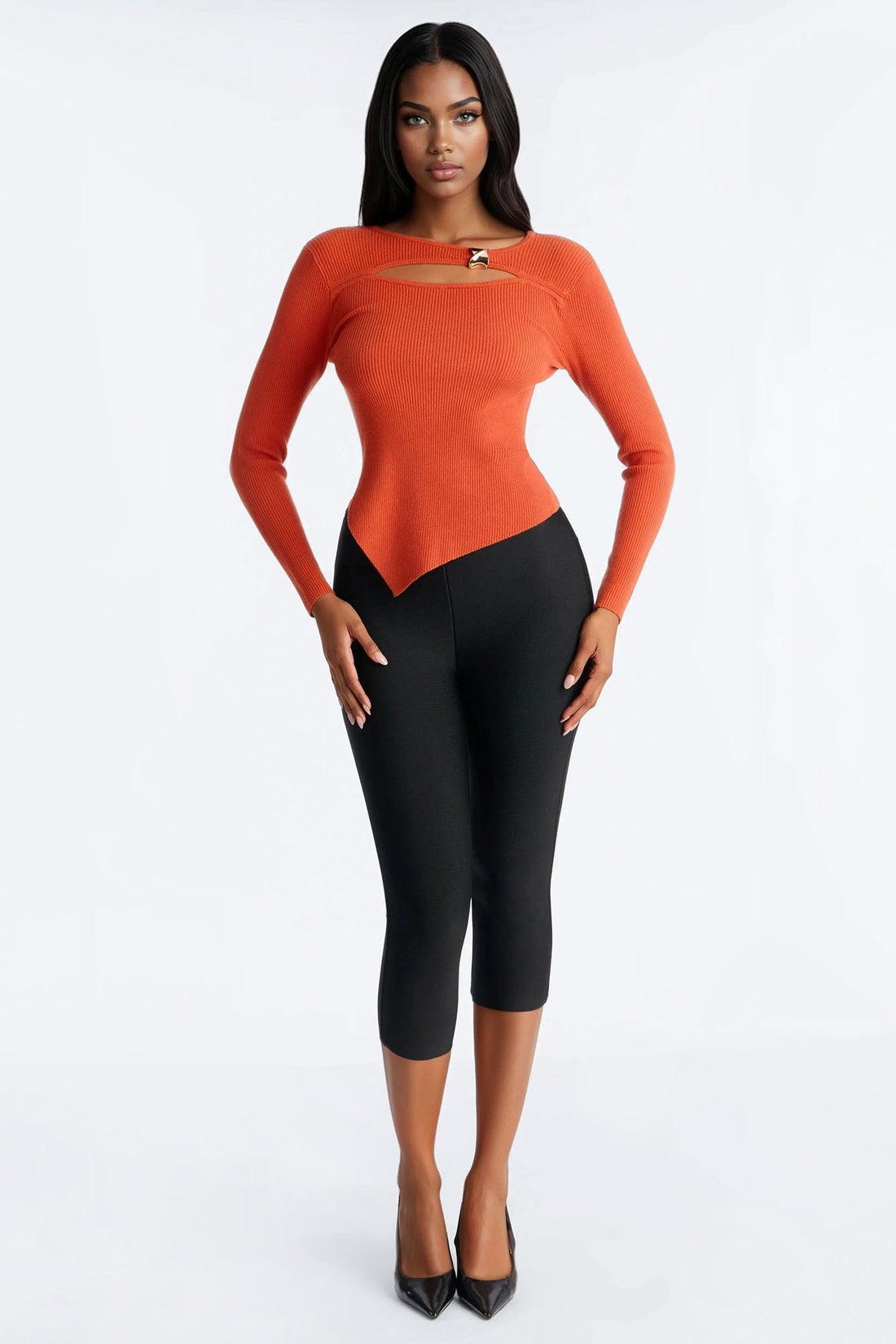 Pumpkin Spice Hardware Sweater Top - Rust