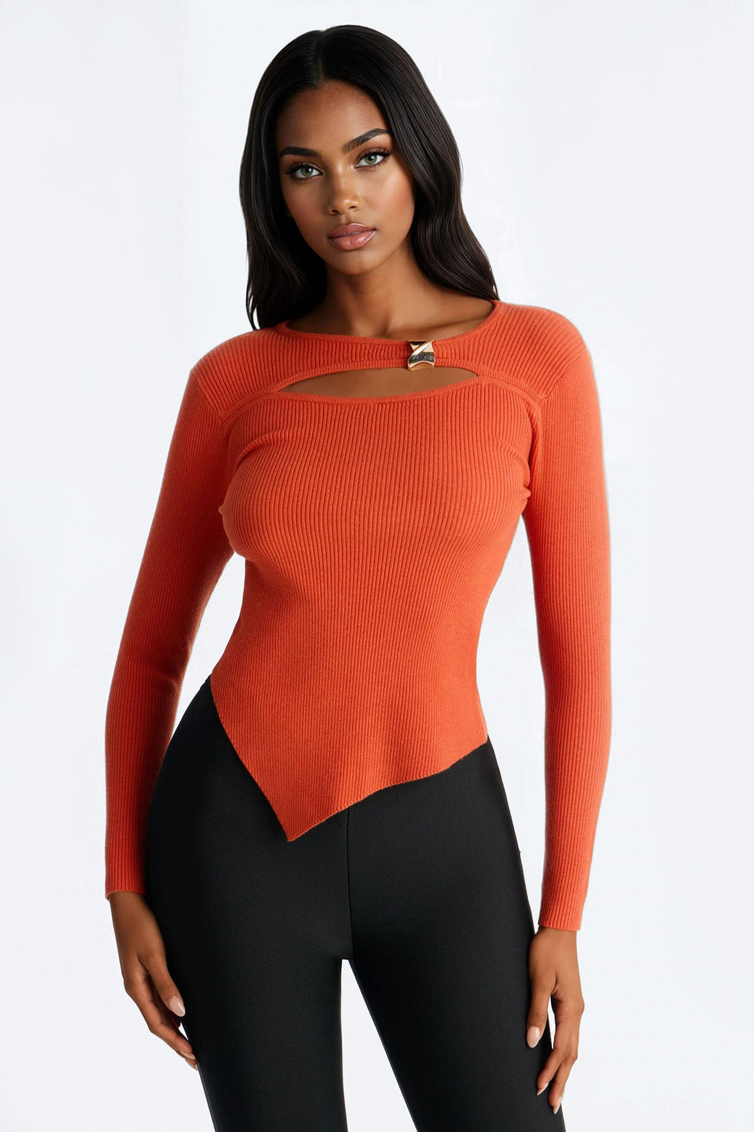 Pumpkin Spice Hardware Sweater Top - Rust