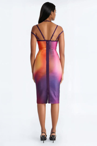 Zayna Tie Dye Bandage Midi Dress - Purple/combo