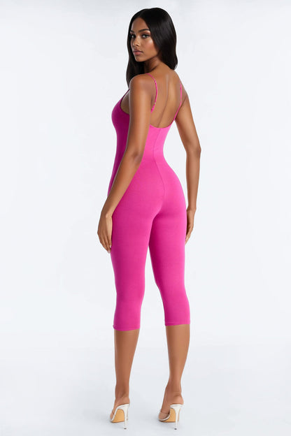 Kaya Double Lined Jersey Capri Catsuit - Magenta