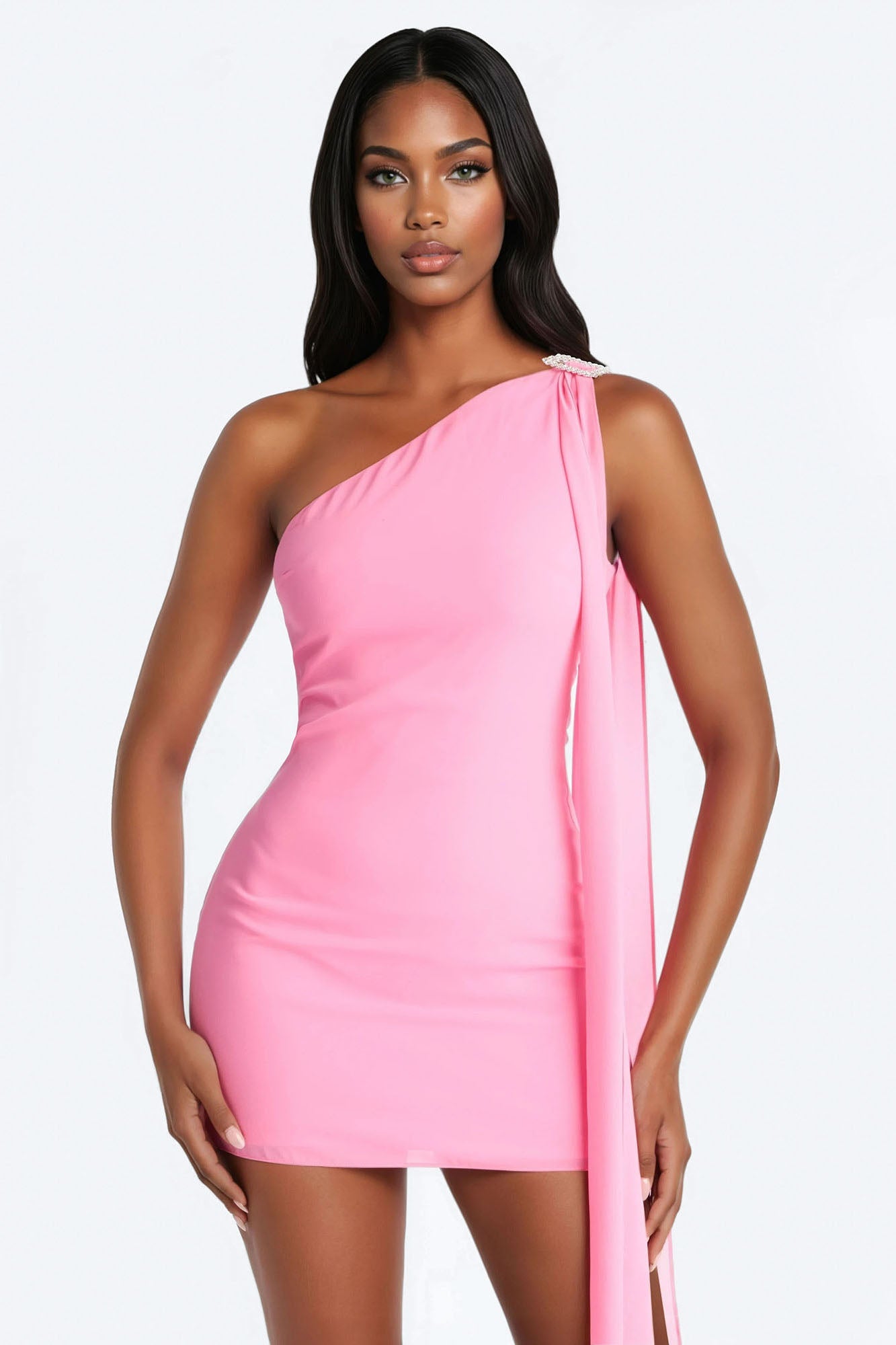 Kaela Draped Chiffon Mini Dress - Pink