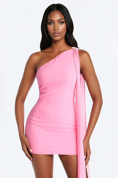 Kaela Draped Chiffon Mini Dress - Pink