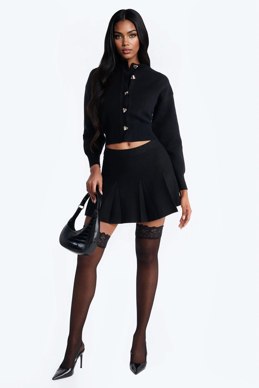 Crush To Couple Pleated Skirt Set - Black