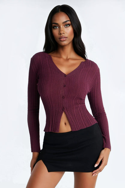 One More Chance Plisse Cardigan - Burgundy