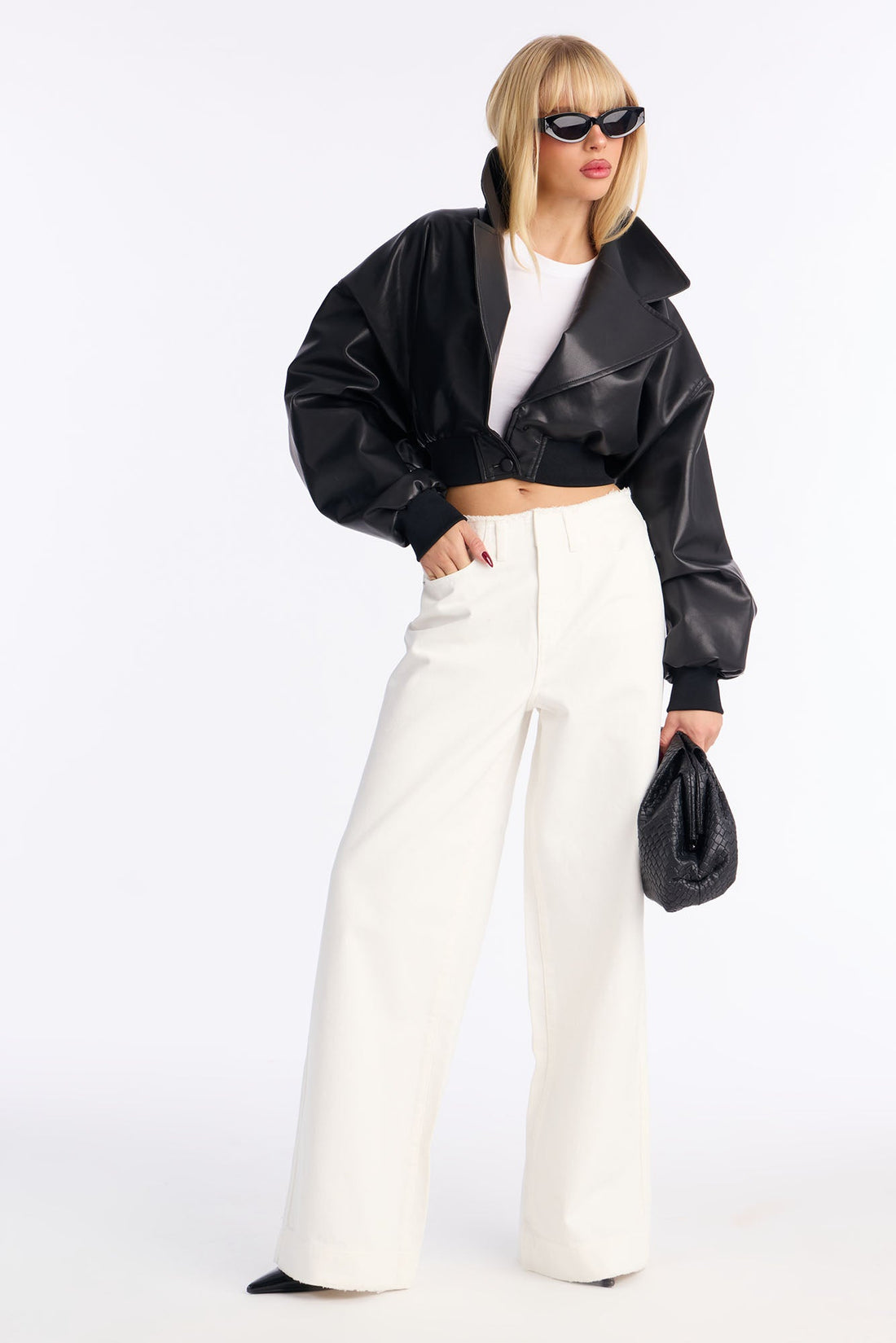 In Your Dreams Cut Off Waistband Baggy Jean - White