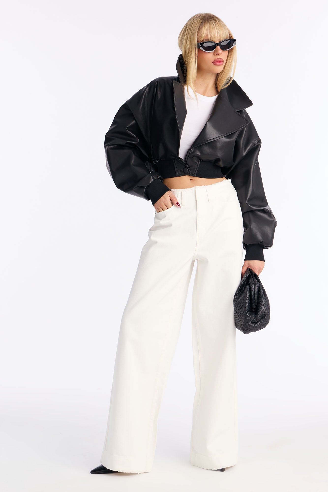 In Your Dreams Cut Off Waistband Baggy Jean - White