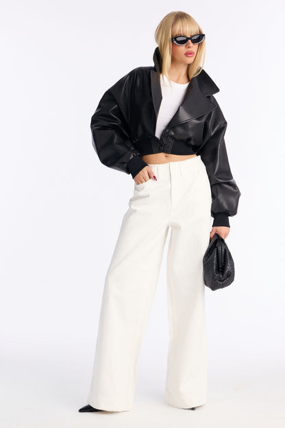 In Your Dreams Cut Off Waistband Baggy Jean - White