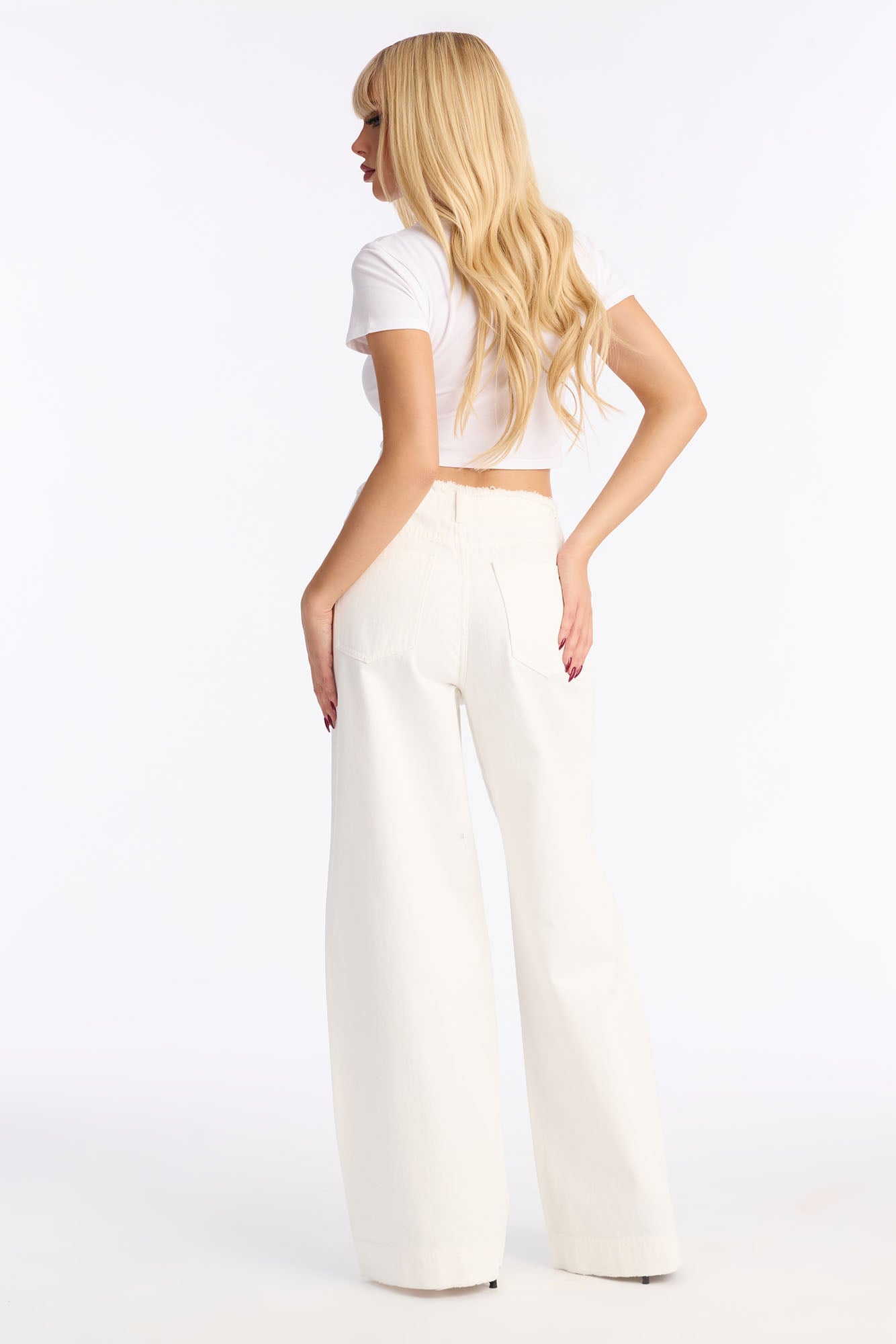 In Your Dreams Cut Off Waistband Baggy Jean - White