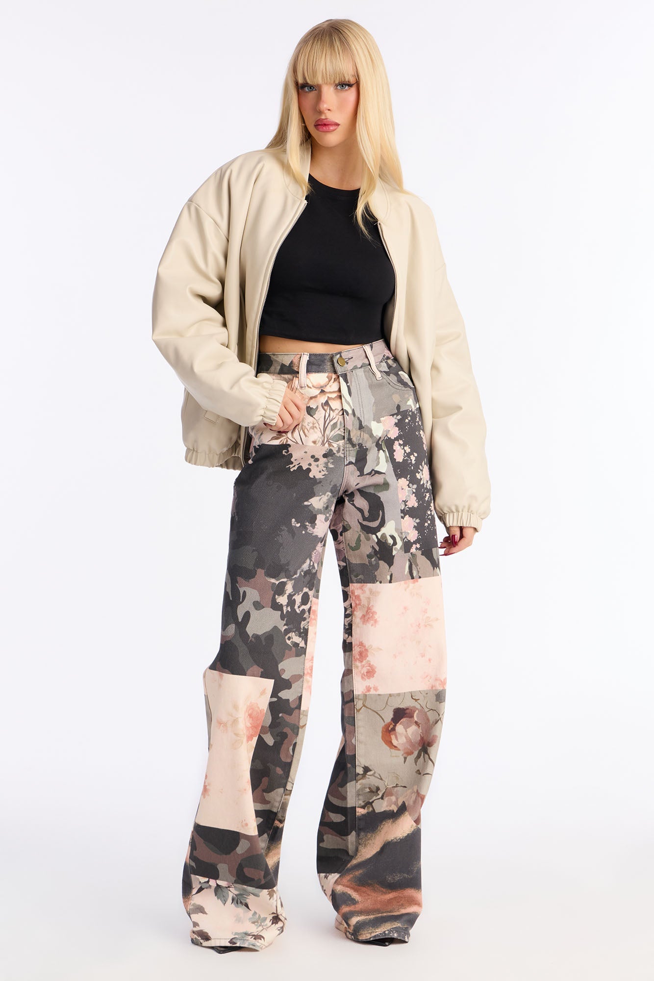 Floral Frenzy Printed Wide Leg Jeans - Multi Color