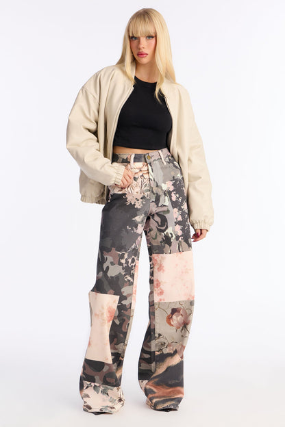 Floral Frenzy Printed Wide Leg Jeans - Multi Color