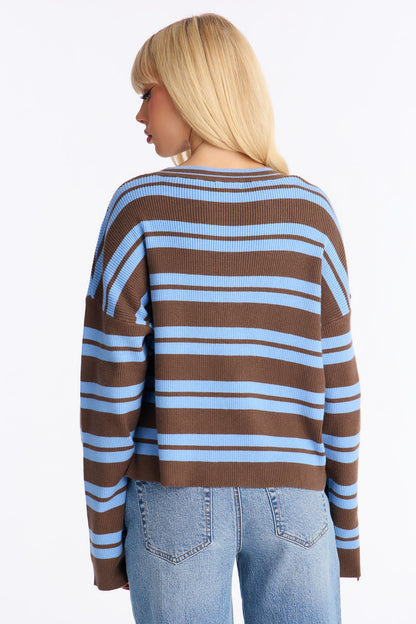Into My Mind Striped Sweater Top - Chocolate/Combo