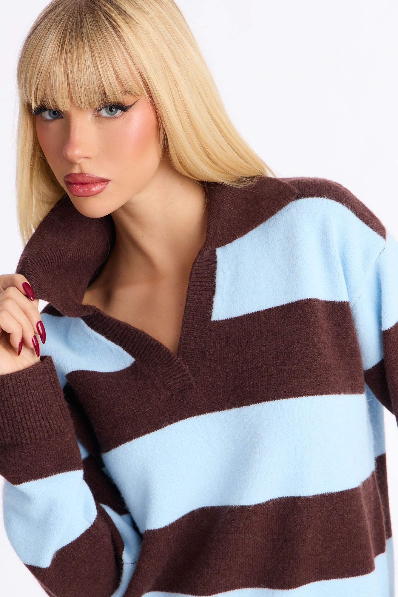 Study Date Collared Striped Sweater - Blue/combo