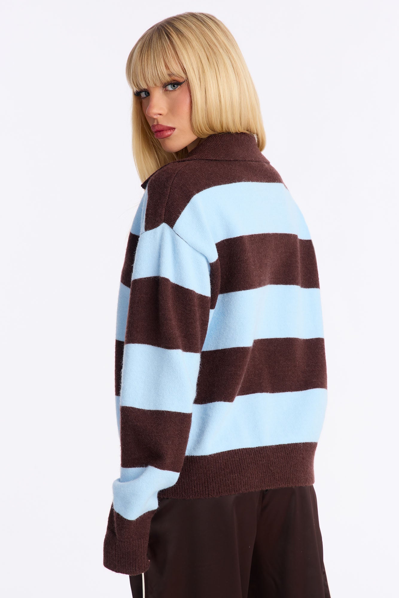 Study Date Collared Striped Sweater - Blue/combo