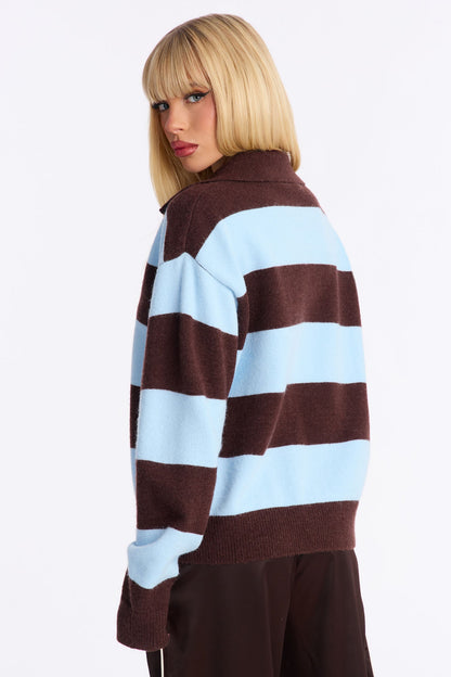 Study Date Collared Striped Sweater - Blue/combo