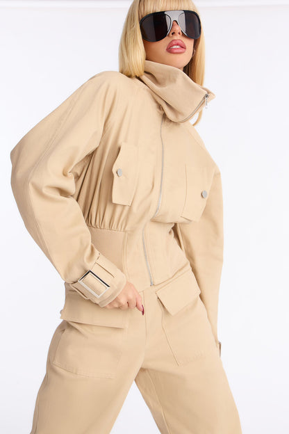 Natasha Twill Jacket Pant Set - Taupe
