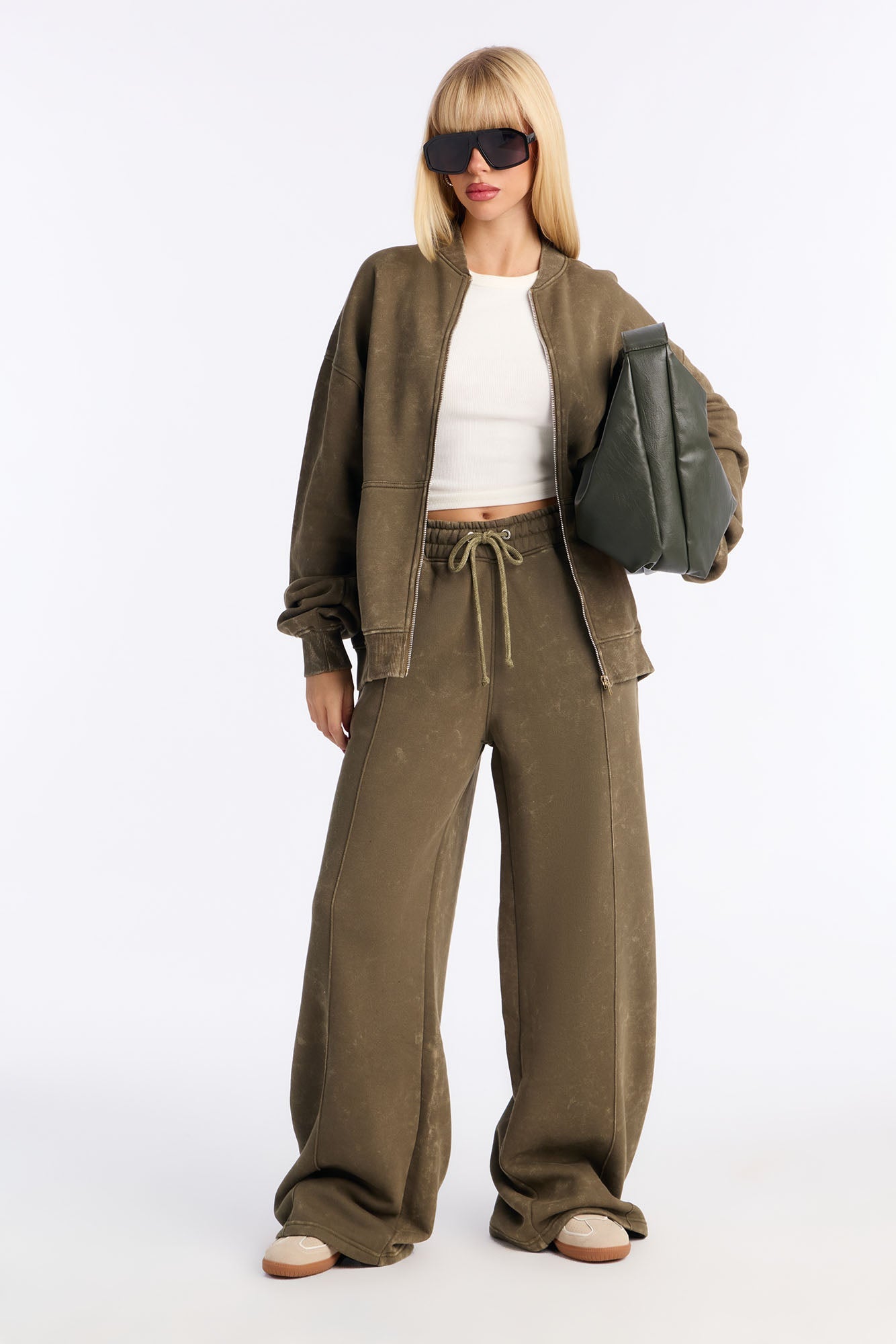 Ines Washed Fleece Lounge Jacket - Olive