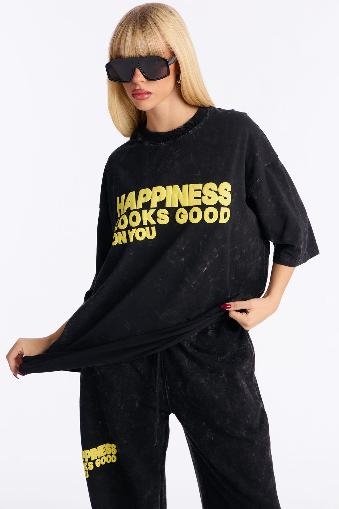 Happiness Looks Good On You Fleece Pant Set - Black