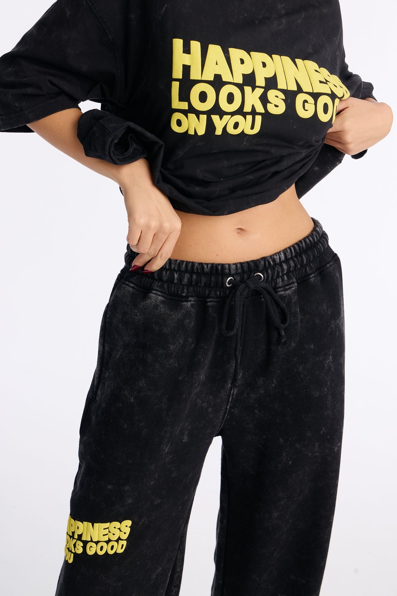 Happiness Looks Good On You Fleece Pant Set - Black