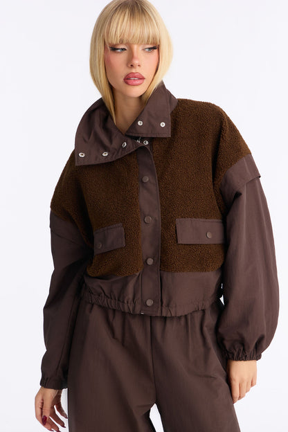 Lowkey Windbreaker Sherpa Pant Set - Chocolate