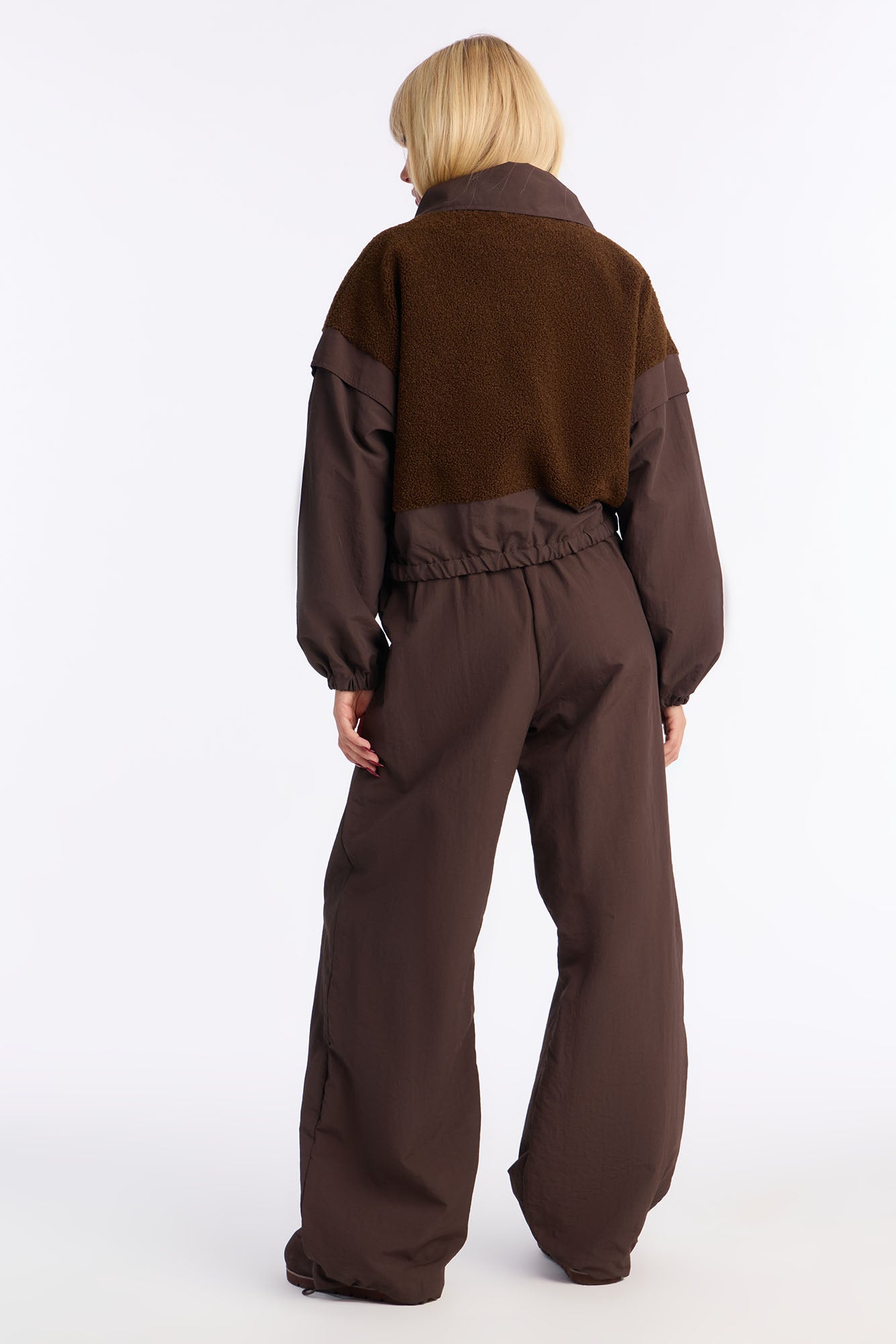 Lowkey Windbreaker Sherpa Pant Set - Chocolate