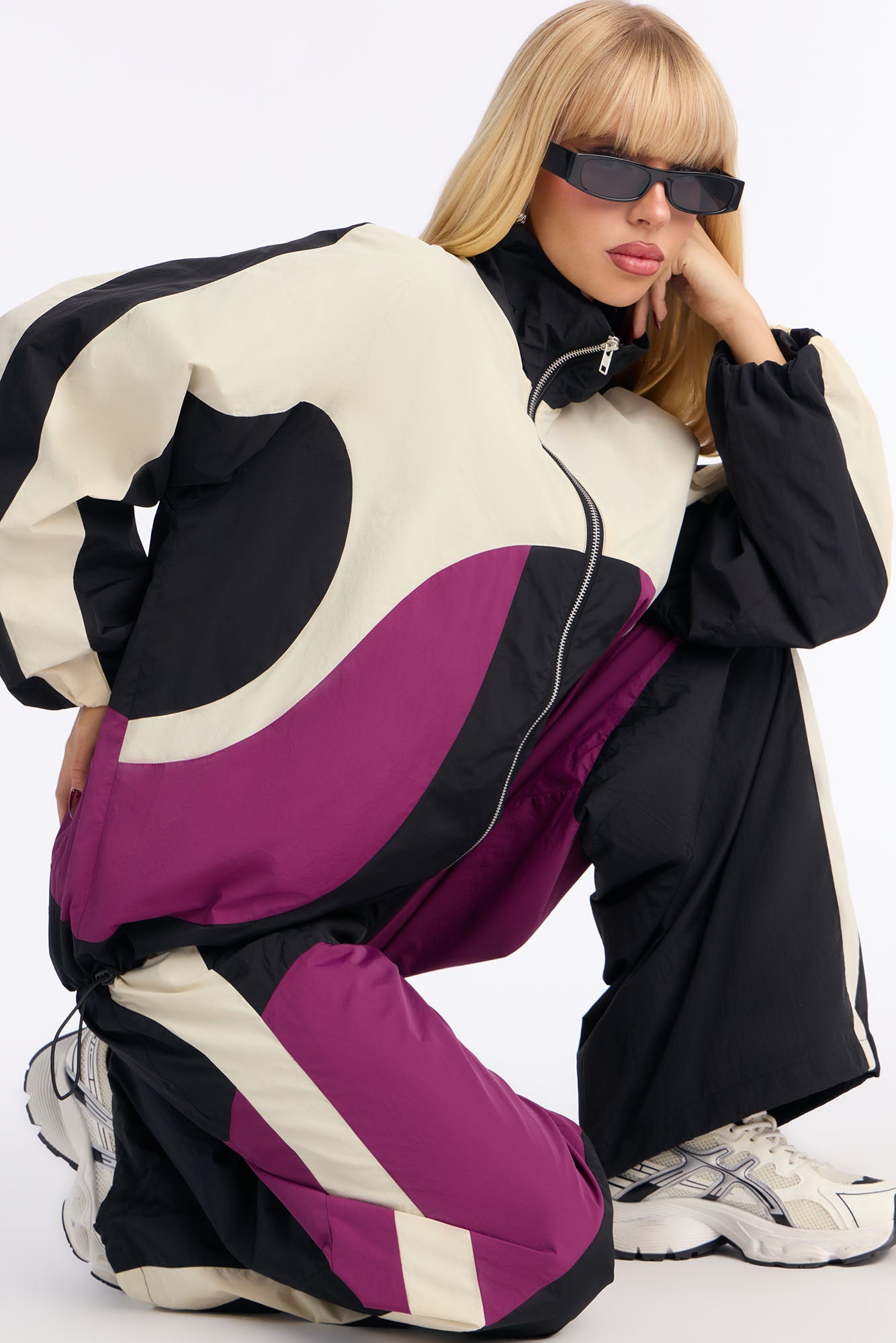 Gina Windbreaker Pant Set - Black/combo