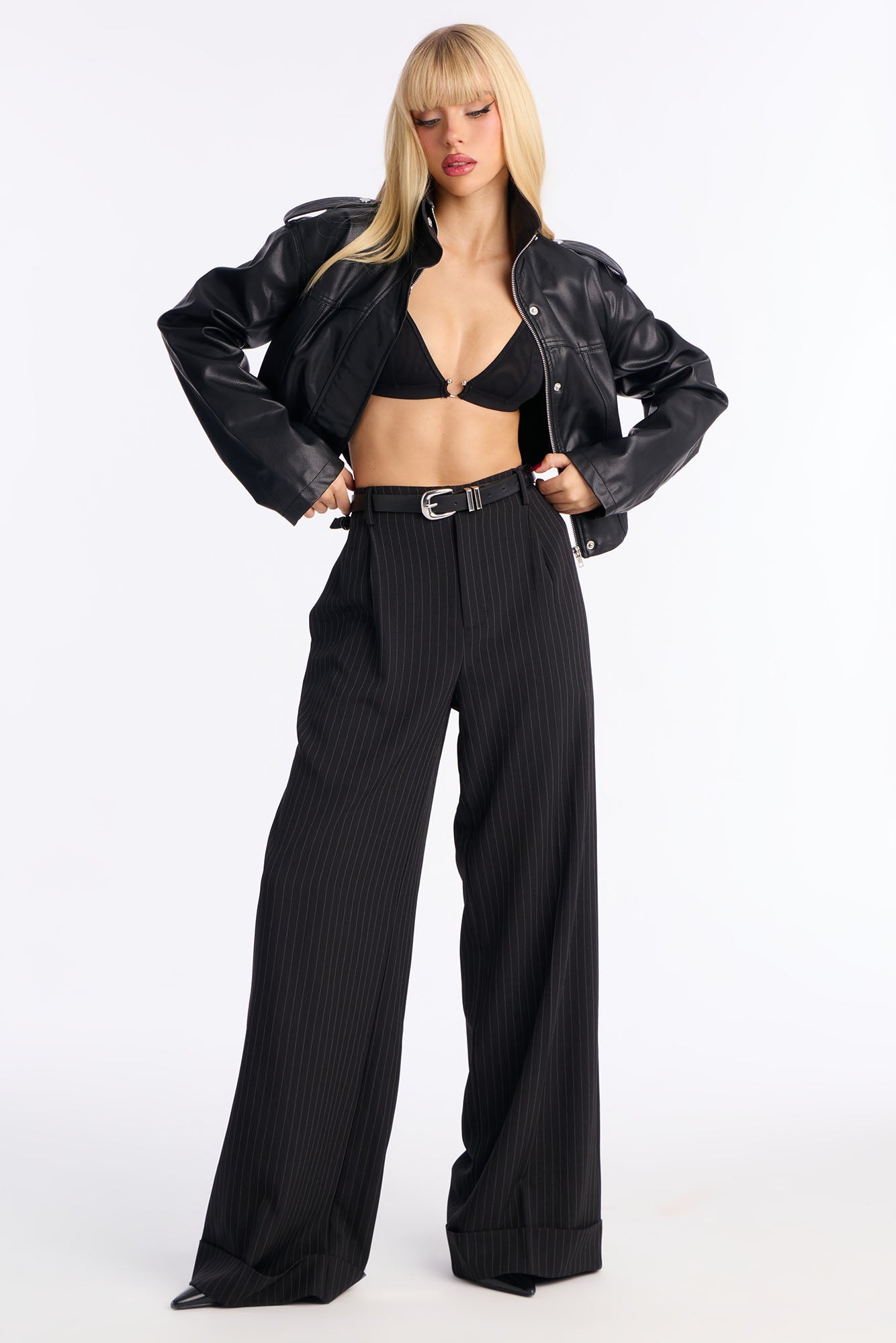 Pinstripes And Attitude Hardware Crepe Trouser Pant 33″ - Black