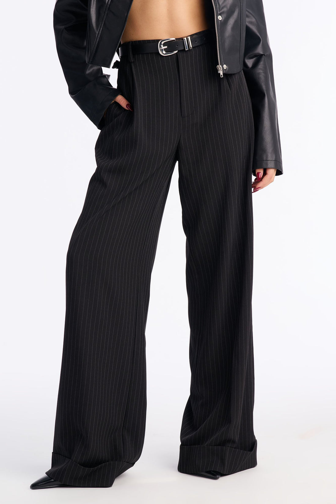 Pinstripes And Attitude Hardware Crepe Trouser Pant 33″ - Black